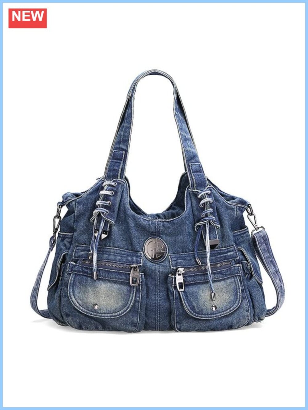 Denim Hobo Bag for Women Large Capacity Shoulder Purse Casual Vintage Tote with